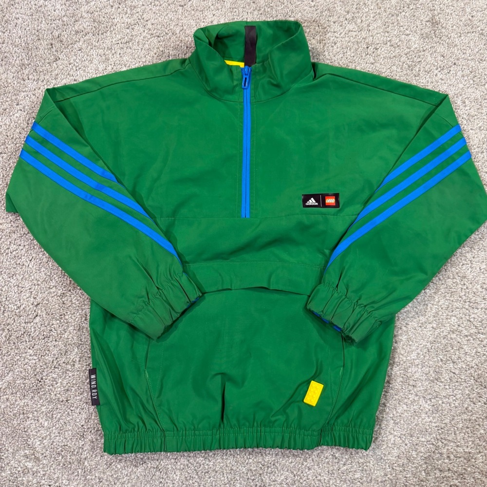 Adidas x LEGO Windbreaker Anorak Boys XS Green Blue WIND.RDY Jacket Quarter Zip